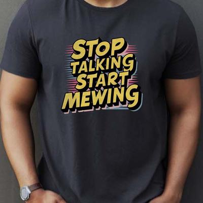 TEMU Stop Talking Start Print Tee Shirt, Tees For Men, Casual Short Sleeve T-shirt For Summer Image