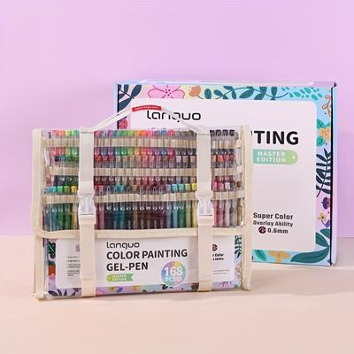 TEMU Languo 168pcs Color Paint Gel Pen Set, Plastic Fine Point, For Notebooks, Drawing, Notes, Marking, Including Pen Types, For Professional Ar Image