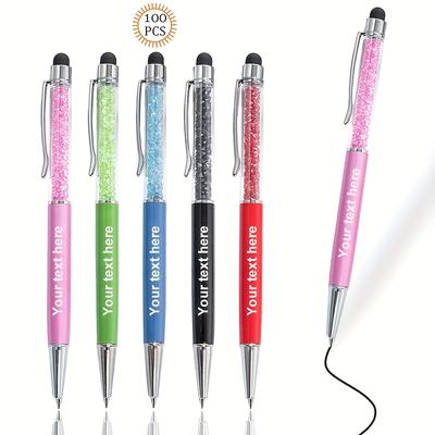 TEMU 10//50/100pcs Bulk Custom Crystal Round Ballpoint Pen, 5 Colors, Personalized Design Text, With Stylus Tip, Black Ink, Suitable For All Parties And Business Us Image