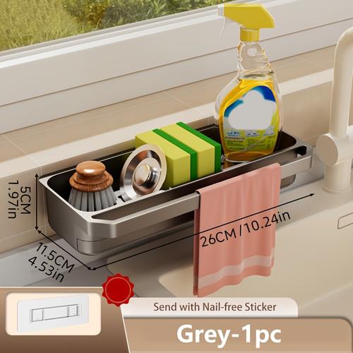 TEMU Organisateur de cuisine mural multifonctionnel avec support de drainage, support de gant de cuisine en plastique ABS et support d'éponge, accessoires de cuisine et de salle de bain pour