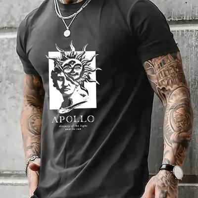 TEMU [1pc Print Men's T-shirt] 1pc Print Men's T-shirt, Casual Round Neck Short Sleeve Summer Top, Soft Comfortable Polyester Knit Fabric, Regular Fit Graphic Tee For Adults Image