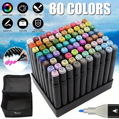 TEMU 80pcs Graffiti Pen Oily Mark Far Marker Set For Sketching Marker Pens Set Colouring Pens Brush Pens Felt Tip Pens Colouring Image