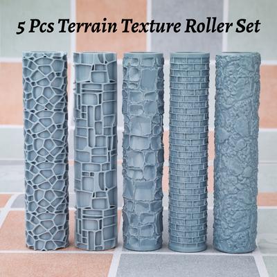 TEMU 5pcs Terrain Texture Roller Set For Miniature Scenery – Includes Cobblestone, , Mud , Brick Wall & Stone Wall Patterns – Ideal For Tabletop Rpg & Diorama Crafting