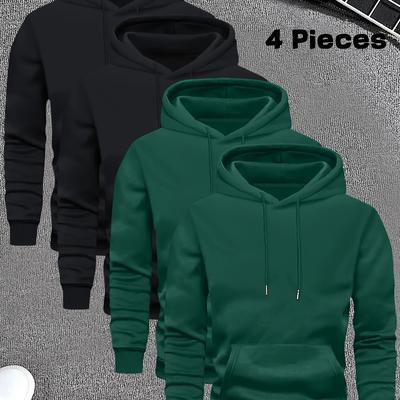 TEMU 4pcs Men's Hooded Sweatshirts - Soft Polyester, Long Sleeve, Kangaroo Pocket, Geometric Pattern, Casual & Stylish, Machine Washable (white, Brown, Pink, Red) Image