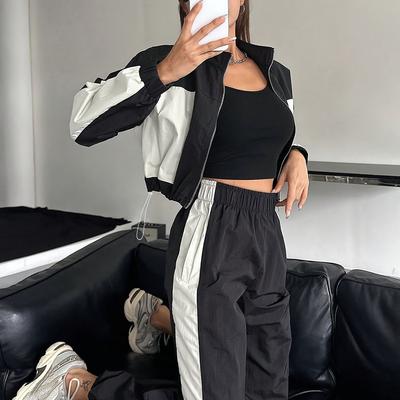 TEMU New Arrival Women's Y2k Style High-waisted Sport Color Block Casual Spring Autumn Set Image