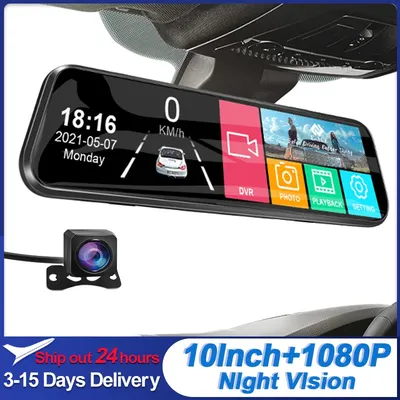E-ACE Car Dvr 10 Inch Touch Screen Loop Recordingr Auto Registrar Stream Mirror Optional Rear View