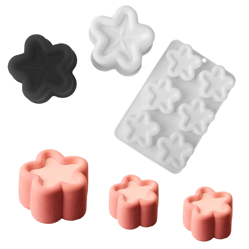 1 oder 6-Zellen-Pentagramm mit plissiertem Wellenrand-Design, konkave Oberseite, Mousse-Form, Kerzenform, Silikon-Kuchenform, Dessert-Backwerkzeuge Image