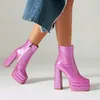 Große Größe 34-48 Helle Orange Rosa Farbe Karree Block Hochhackige Reife Frauen Schuhe Luxus Marke