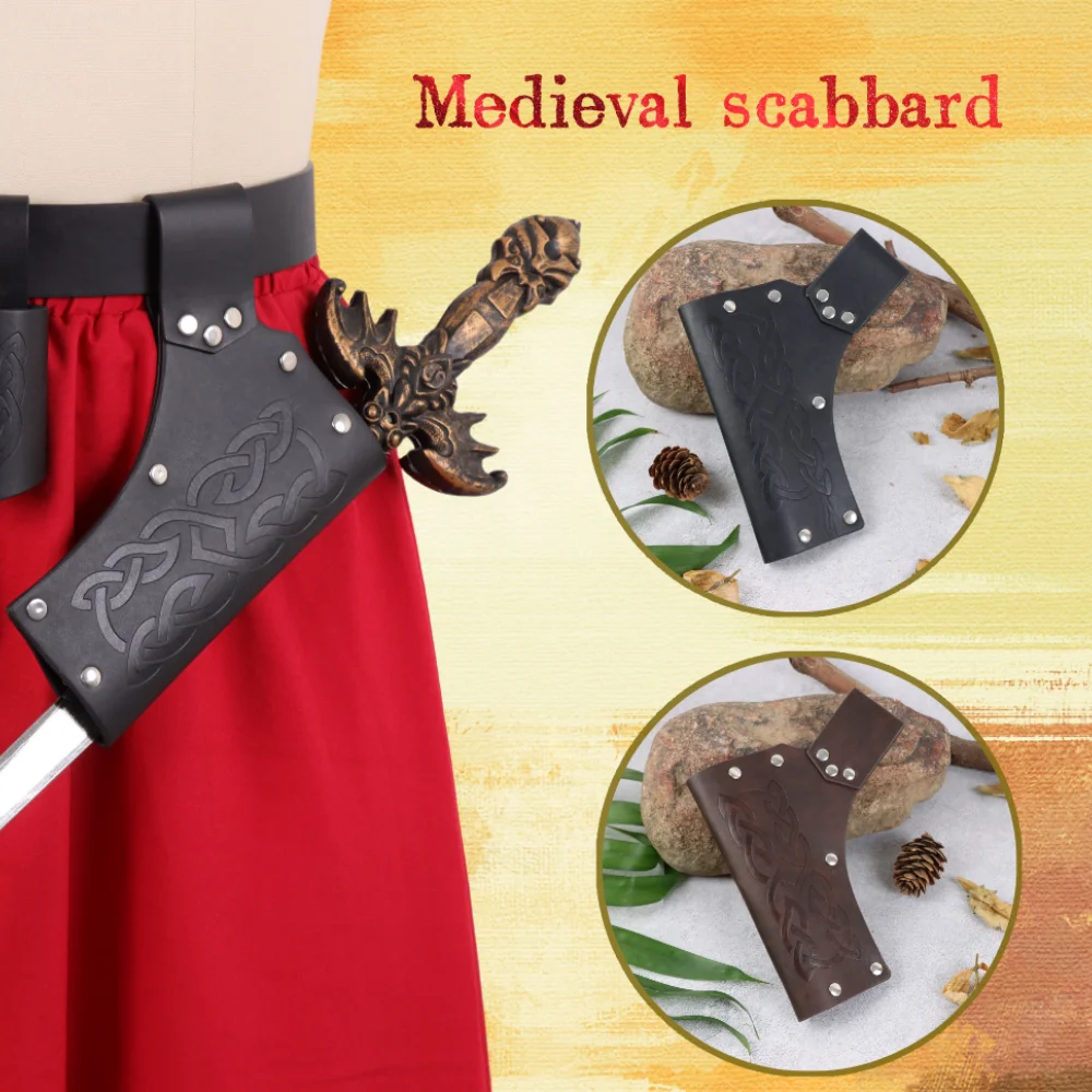 Mittelalterlicher Wikinger, mittelalterlicher Rittergürtel, Schwertscheide – Halloween-Cosplay-Waffenzubehör mit Lederband-Requisiten Image