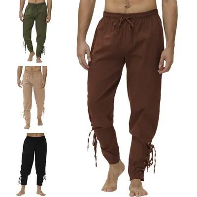 Piraten-Wikinger-Kostüm für Herren, Renaissance, mittelalterliche Hose, Kordelzug, Shorts, Halloween-Kostüm, Erwachsene, Cosplay Image