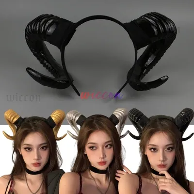Schwarz Gold Dämon Horn Kopfschmuck Cosplay Kopfbedeckung Gothic Tier Schafe Teufel Hörner Stirnband Halloween Karneval Party Kostüm Requisiten Image