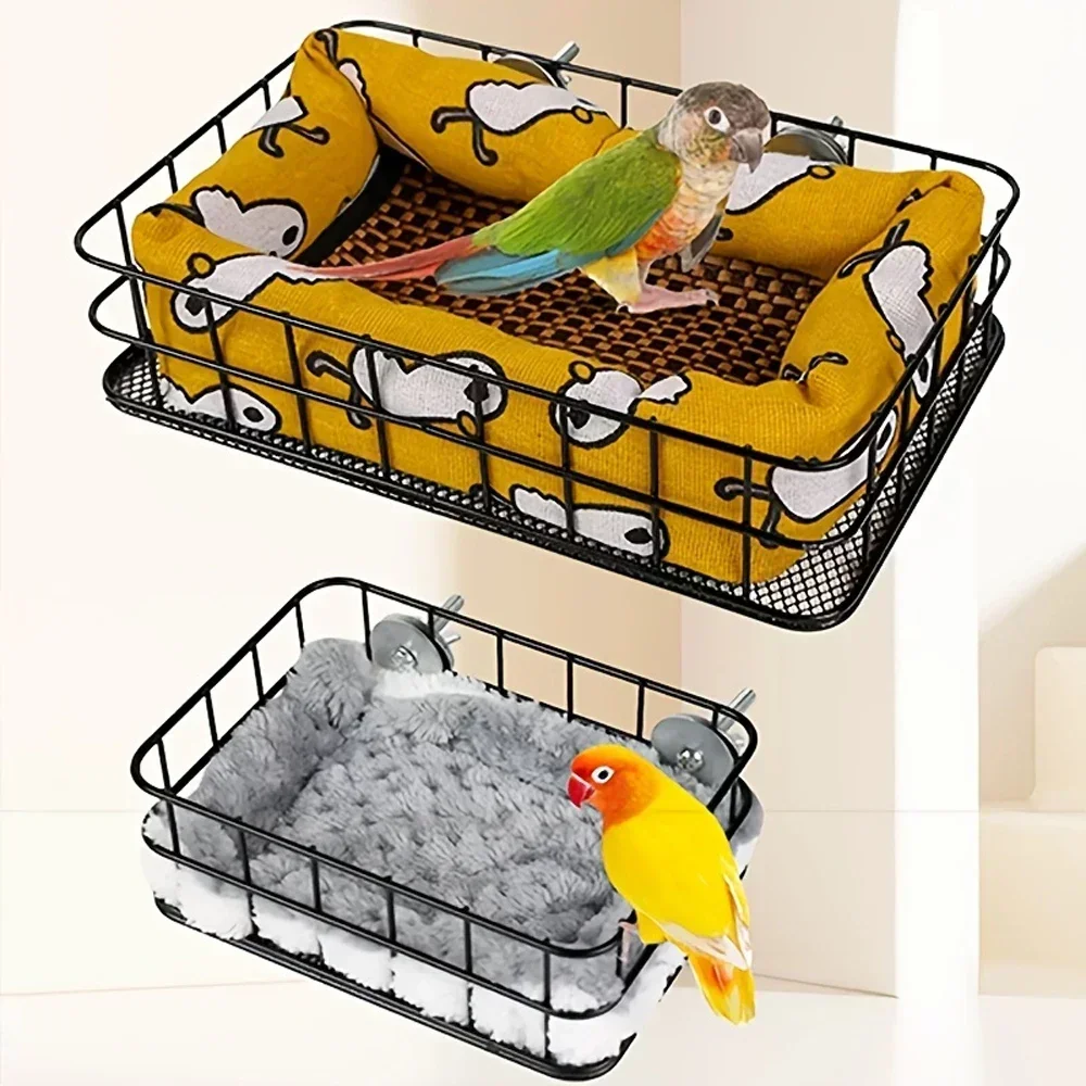 1pc Legierung Gemütliche Papagei Nest Schlafen Bett Mesh Hängen Vogel Käfig Station Plattform Spielzeug für Haustier Lovebirds Nymphensittich vogel Zubehör Image