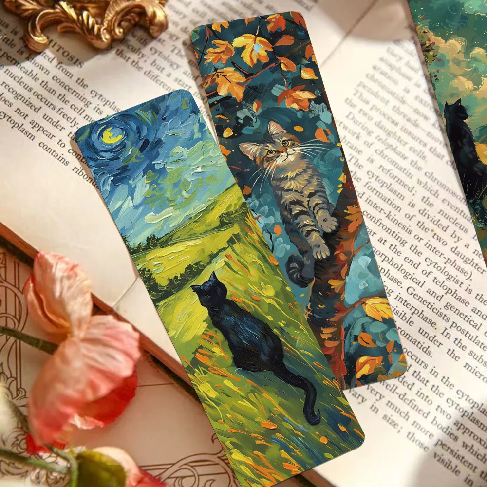 30pcs oil painting style cat bookmark cartoon book page book decoration student office supplies paper card