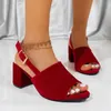 Rote High Heels-Sandalen für Damen, elegante klobige Schuhe, modische Sommer-Pumps, 2025,