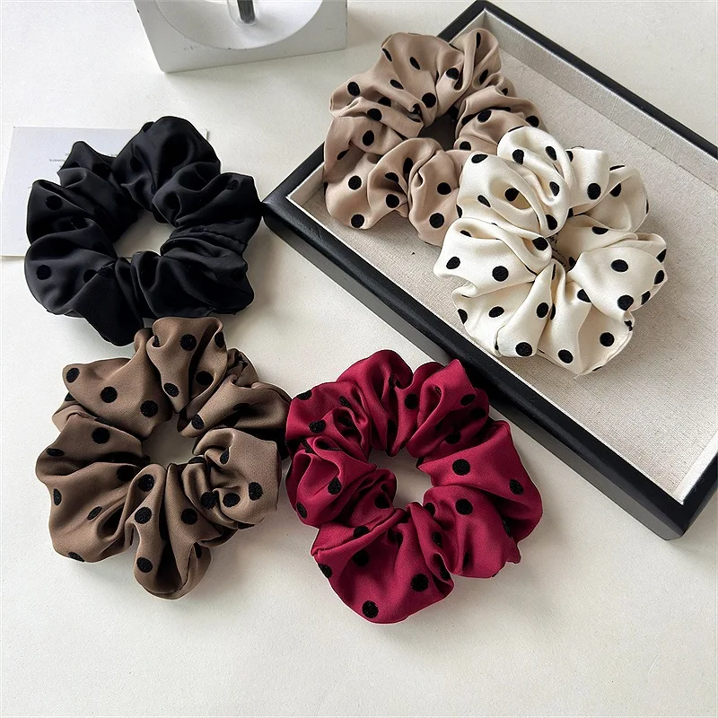 Koreanische Frauen Haar Einfache Satin Scrunchies Welle Punkt Haar Band Für Mädchen Pferdeschwanz Halter Gummibänder Haar Krawatten Haar Zubehör Image