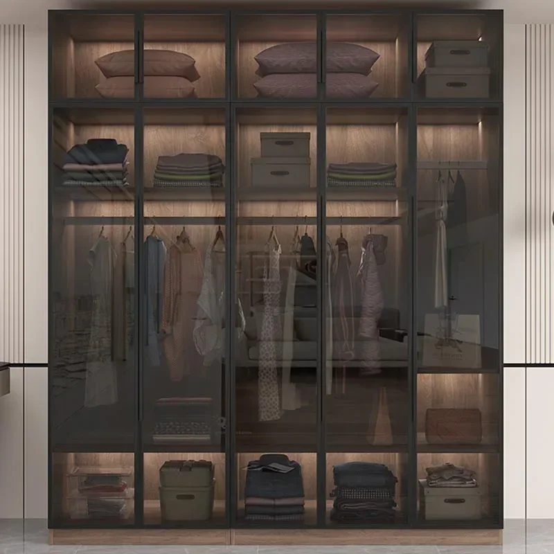 Luxus Glastüren Kleiderschränke Organizer Modulare Moderne Erwachsene Schlafzimmer Kleiderschrank Lagerung Kleidung Kleiderschrank Schlafzimmer Möbel