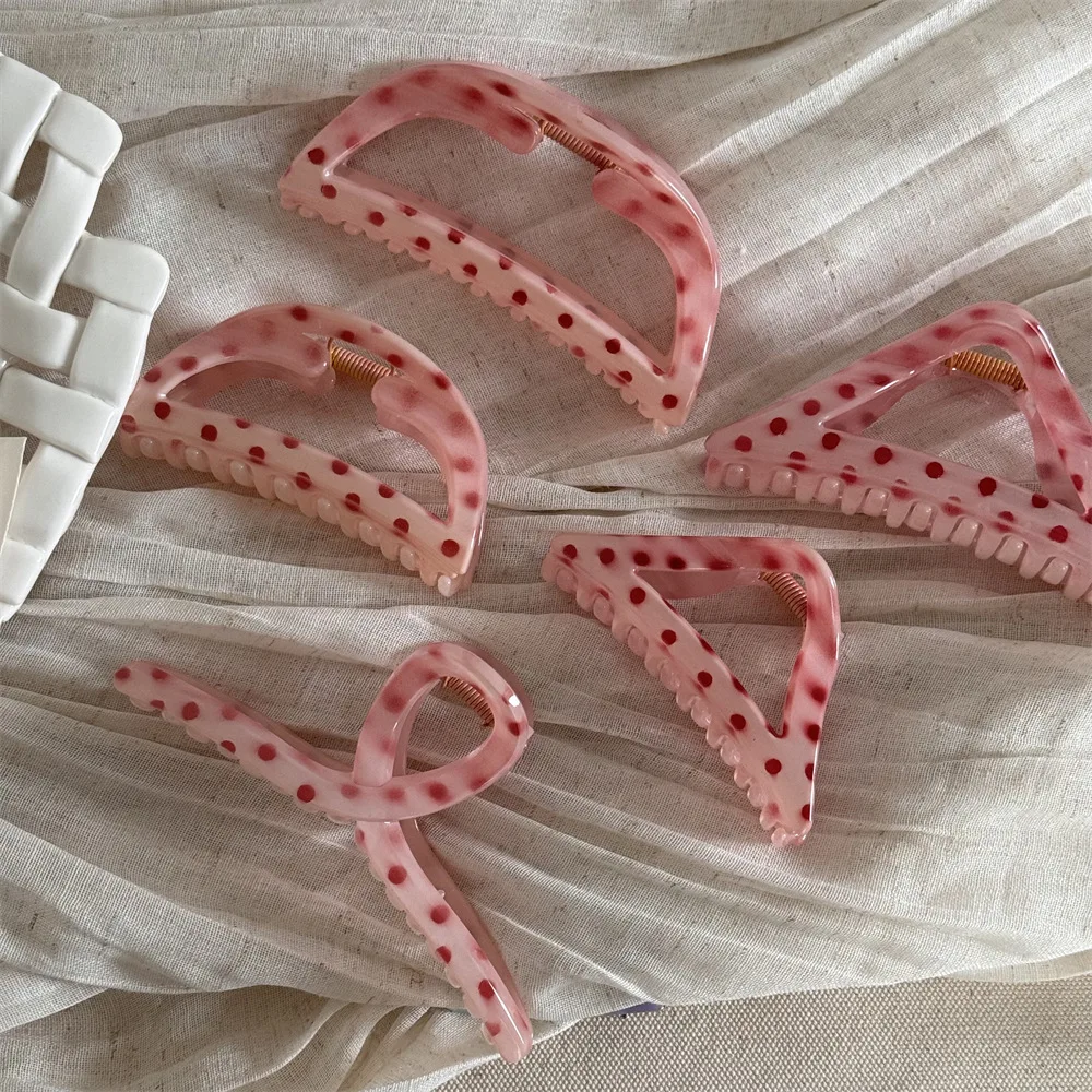 Mode Klaue Clip Süße Rosa Polka Dot Halte Pin Haarnadel Dame Koreanischen Stil Mini Haar Clip Blume Klaue Clip Kawaii Süße Stil Clip Image