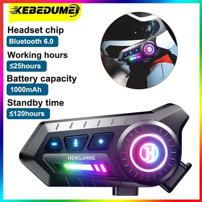Kebidumei X3 Kabelloses Bluetooth-Motorradhelm-Headset, Freisprech-Anruf-Set, IP67, wasserdicht, 1000 mAh, mit Umgebungslicht Image