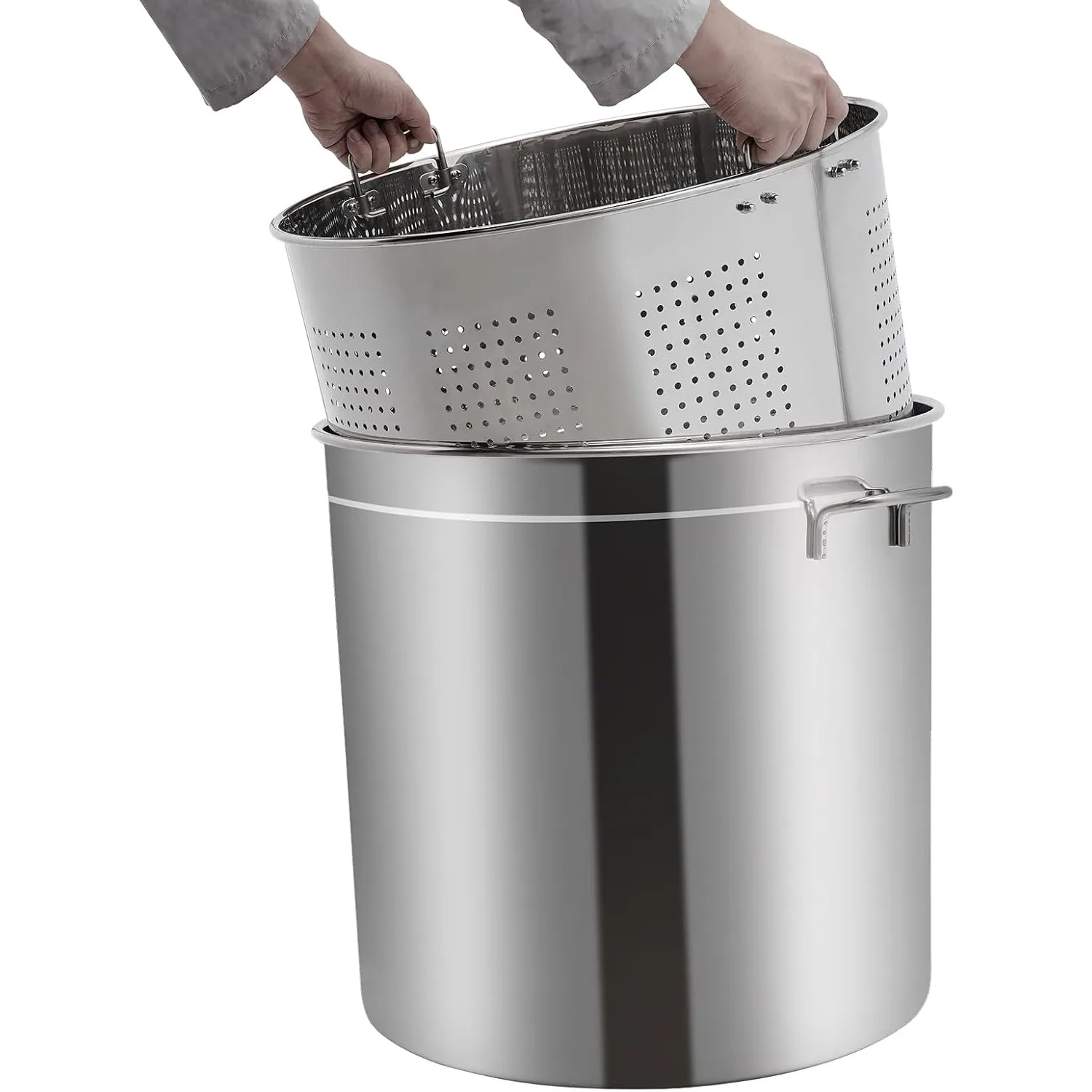 100-Liter-Edelstahl-Suppentopf, polierte Oberfläche, Kochtopf mit Deckel und Korb, vielseitig einsetzbar für Dampf/Braten/Rasen, 50 Qt/42,26 Qt Image