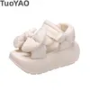 Plattform Ankle Strap Sandalen Frauen Sommer Dicken Boden Schuhe 7CM Keile Heels Casual Sandalen Bequeme Schwarze Bowknot Hausschuhe