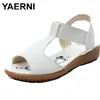 YAERNI Flache Kurze Frauen Sandalen Aus Echtem Leder Offene spitze Sommer Schuhe frauen Krankenschwester Schuhe Plus Größe Sandalen 34-43 weiß Schwarz