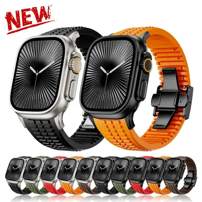Sport Silicone Band For Apple Watch Ultra 3 Series 11 10 9 8 7 6 SE Luxury Strap For iWatch 44mm 45mm 46mm 49mm Bracelet Correa