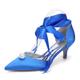 Womens Pearl Ankle Strap Pumps Low Kitten Heel with Bow Bridal Heels for Women Prom Evening Party Dress Shoes Pumps,Royal Blue,6.5 UK