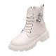 biker ankle boots for women pure color lace up boots non slip ankle boots leather platform boots elegant short ankle boots for everyday wear ultra comfortable ankle boots, white, 6 UK