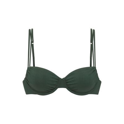 Bügel-Bandeau-Bikini-Top COPENHAGEN STUDIOS "Nela", Damen, Gr. 40, Cup B, grün (dunkelgrün), Rippware, Recycling-Polyamid, unifarben, strukturiert, Bikini-Oberteile, mit Doppelträgern Image