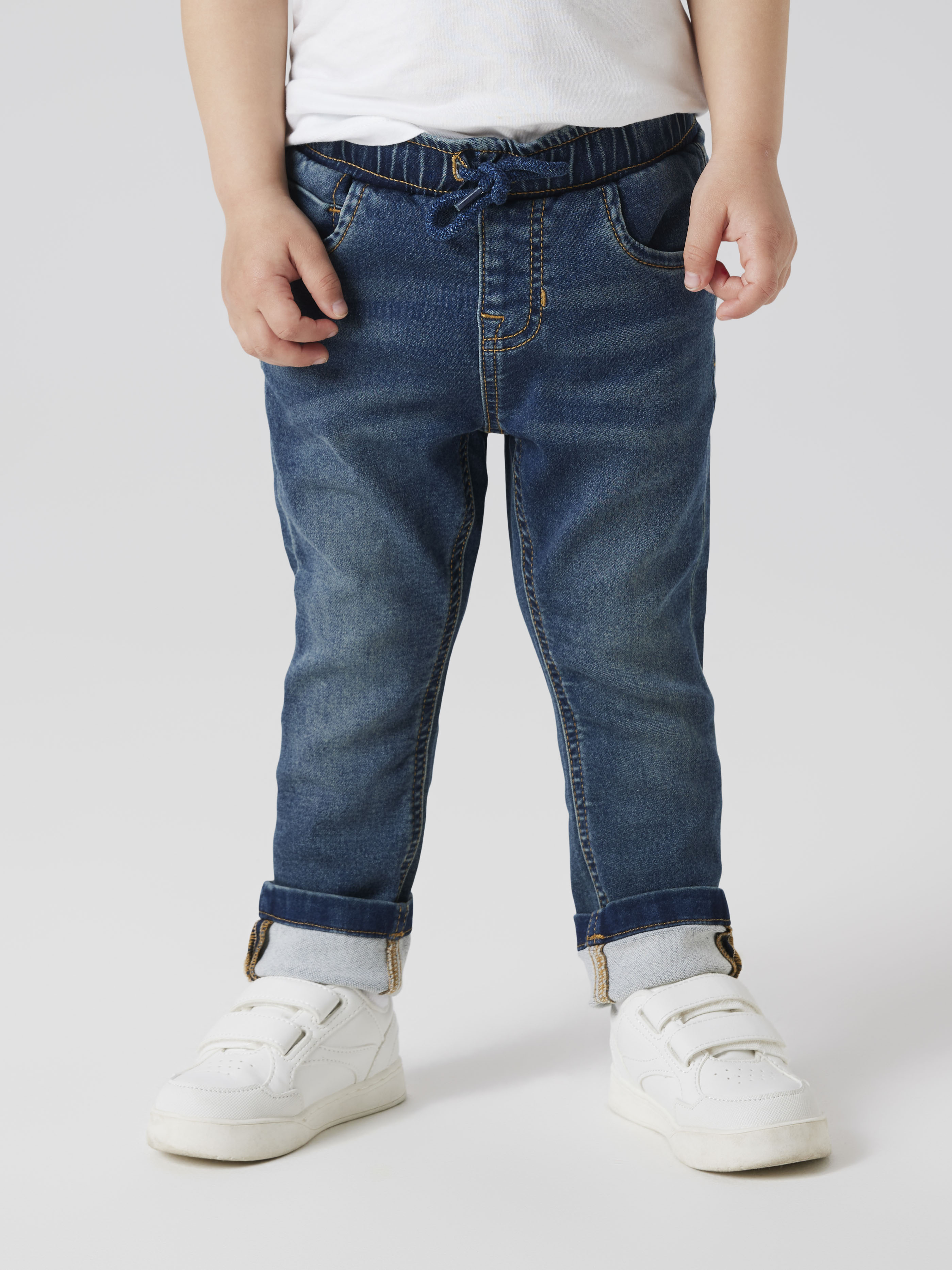Schlupfjeans NAME IT "NMMRYAN SLIM SWE JEANS 2472-TH NOOS", Jungen, Gr. 98, N-Gr, blau (vintage dunkelblau denim), Denim/Jeans, Obermaterial: 70% Baumwolle, 27% Polyester, 3% Elasthan, unifarben, Modisch, regular fit, Jeans, im Jogging Style Image
