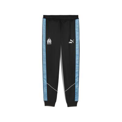 Sporthose PUMA "Olympique de Marseille KING Anthem Hose Herren", Herren, Gr. M, Normalgrößen, blau (schwarz bleu azur blau), Obermaterial: 63% Polyester, 37% Baumwolle; Taschenfutter: 100% Polyester; Rippe: 7% Elasthan, 93% Polyester; Besatz: 100%...