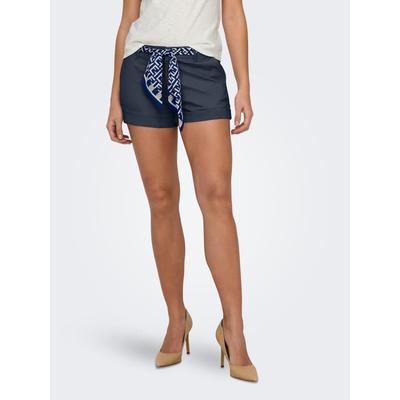 Chinoshorts ONLY "ONLEVELYN MW NEW BELT CHINO SHORTS PNT", Damen, Gr. L (40), N-Gr, blau (navy blazer), Web, Obermaterial: 97% Baumwolle, 3% Elasthan, unifarben, modisch, figurbetont kurz, Hosen, inkl. Bindeband als Gürtel Image