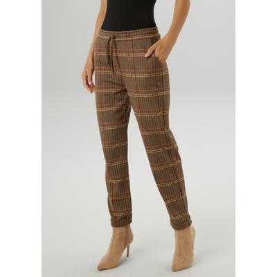 Schlupfhose ANISTON SELECTED, Damen, Gr. 40, N-Gr, schoko, camel, rot, beige, Jersey, Obermaterial: 65% Polyester, 33% Viskose, 2% Elasthan, gemustert, kariert, Jacquardmuster, modisch, figurumspielend knöchelfrei, Hosen, mit 2 praktischen... Image