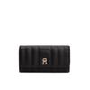 Geldbörse TOMMY HILFIGER "TH FEMININE LRG FLAP", schwarz, Lederimitat, unifarben, elegant, Kleinlederwaren, Damen-Geldbeutel, Portemonnaie mit goldfarbenem TH-Schmuckelement