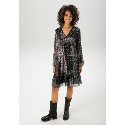 Tunikakleid ANISTON CASUAL, Damen, Gr. 46, N-Gr, rosa (schwarz, weiß, rosa), Chiffon, Obermaterial: 100% Polyester. Futter: 100% Polyester, Paisley, bedruckt, feminin, figurumspielend kniefrei, V-Ausschnitt, Langarm elastischer Bund mit Gummizug,... Image