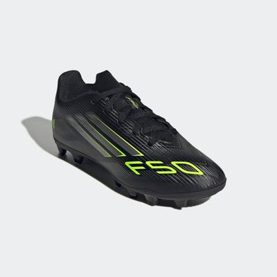 Fußballschuh ADIDAS PERFORMANCE "F50 CLUB FG/MG KIDS", Gr. 37, schwarz (core schwarz, iron metallic, lucid lemon), Synthetik, sportlich, Schuhe, geeignet für Rasen- und Kunstrasenplätze Image