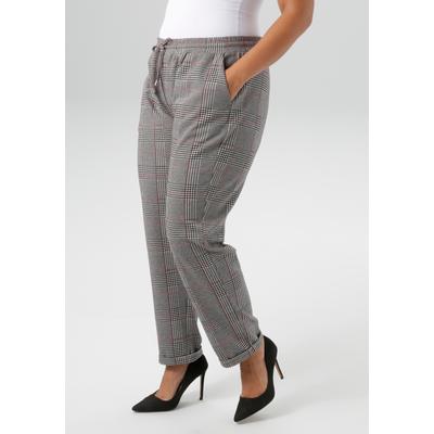 Schlupfhose ANISTON PLUS, Damen, Gr. 46, N-Gr, beige, schwarz, bordeaux, Jersey, Sweatware, Obermaterial: 65% Polyester, 33% Viskose, 2% Elasthan, kariert, modisch, figurumspielend lang, Hosen, in trendigen Karodessin - NEUE KOLLEKTION Image