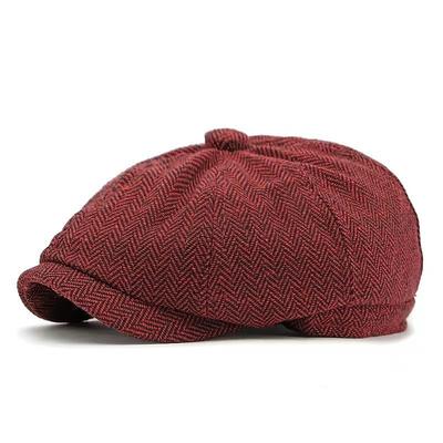 Men's Vintage Patchwork Herringbone Flat Cap – Classic Tweed Newsboy Hat for Autumn and Winter