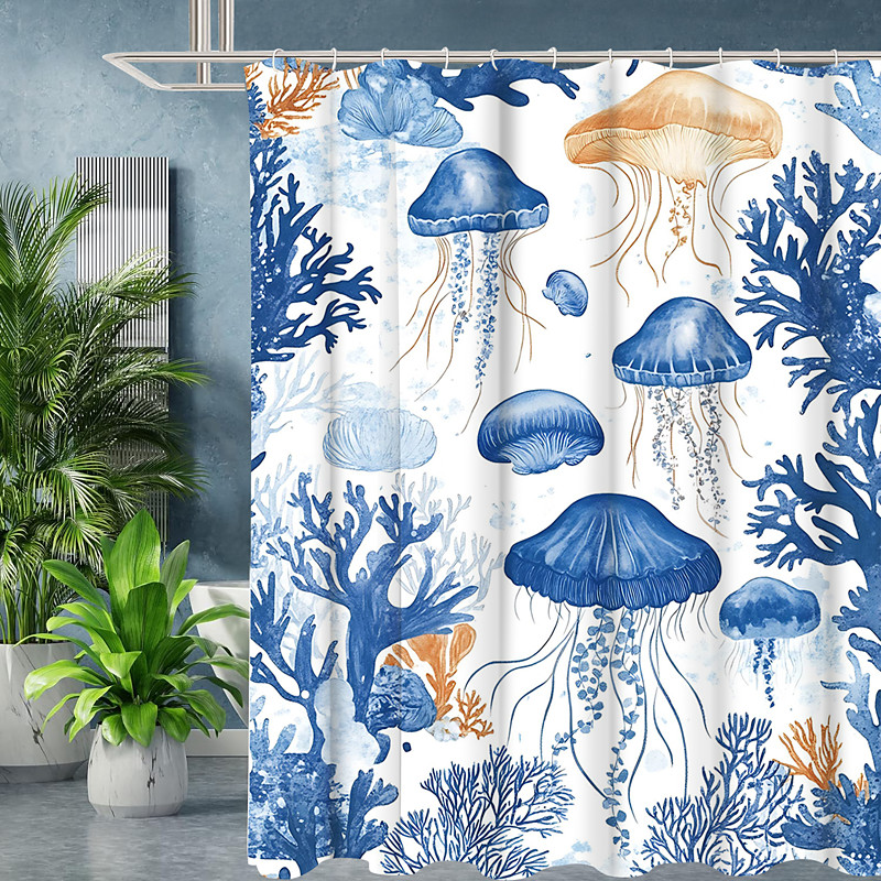 Ocean Animal Turtle Shower Curtain with Hooks for Bathroom Shower Curtain Bathroom Decor Set Polyester Waterproof 12 Pack Plastic Hooks