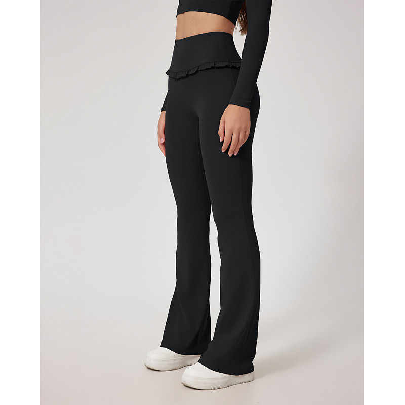 Women's pilates leggings fitness pants sport pants Flared flower bud Lightweight Pilates Running Fitness Pants Solid Color Dark Grey Black White Fall Winter Sports Activewear Micro-elastic