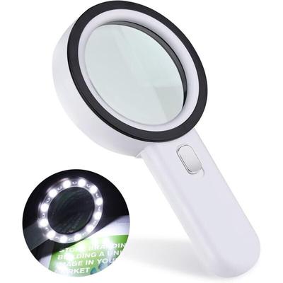 Leselupe, 12 LED-Lupe, 30-fache Vergrößerung, große beleuchtete Lupe, Taschenlupe für Juweliere,