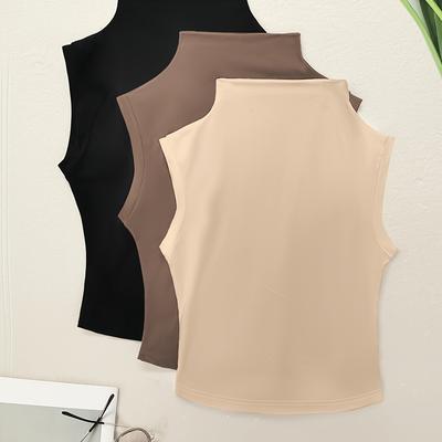 TEMU Fashion Casual Women's Stand Collar Sleeveless 3pcs Combination Set Image