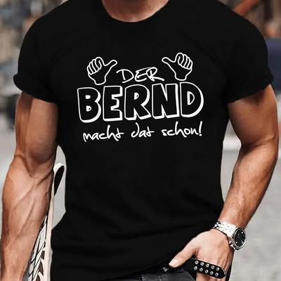 "TEMU Men's Short Sleeve T-shirt - "der Macht Dat Schon" Graphic Print, Black Casual Summer Tee With Geometric , Regular Fit Round Neck, Machine Washable, Casual Attire | Comfortable" Image