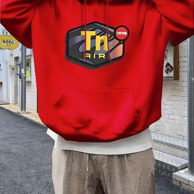 "TEMU Men's Cozy Fleece Hoodie With "" Graphic - Black Pullover Sweatshirt For Winter, Casual Outdoor Wear, , Winter Hoodie | Graphic Hoodie | Fleece Lined Hoodie" Image