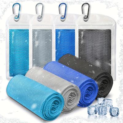 TEMU 4 Pack Neck And Face Cooling Towels, Soft Breathable Fitness Towel With High Quality Pouch And Carabiner, Multi-coloured Sweat Towel For Fitness, Running, Yoga, Travel, Hiking Image