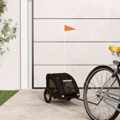 TEMU Black Oxford Fabric Dog Bike Trailer With Metal Frame - Portable For , Dogs And Cats On The Go Image