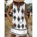 Per donna Mini Abito Vestito Estivo Abito a trapezio Abito Estivo Abito a spalle scoperte Casual Ferie Spiaggia Vestibilità regolare Grafico Tribale Senza Maniche Scollo a V Nero Bianco Rosso Grigio