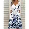 Damen A-Linie Freizeit-Midikleid mit grafischem Streifen kurzärmelig Rundhalsausschnitt Sommerurlaub Strandkleid