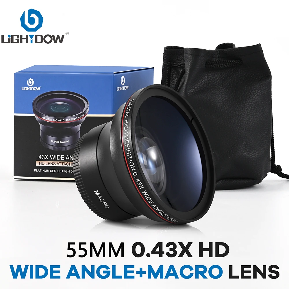 Lightdow Superweitwinkelobjektiv 0,43 × Weitwinkelobjektiv für 55-mm-Objektivfiltergröße Canon Nikon Sony Kameraobjektiv Image