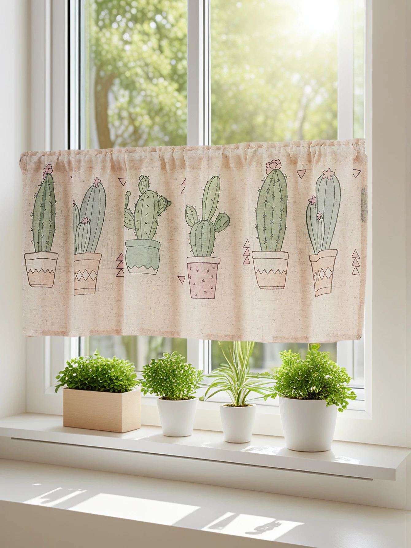 Einfacher bedruckter Leinenvorhang im japanischen Stil, Kaffeetürvorhang, drapiert, minimalistisches Raumverdunkelungsblind für Heimdekoration Image